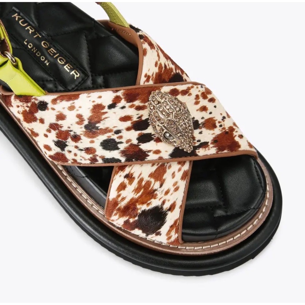 Kurt Geiger Orson Sandals Womens 8.5 Brown  Cow Print Eagle Head Platform - Picture 8 of 12